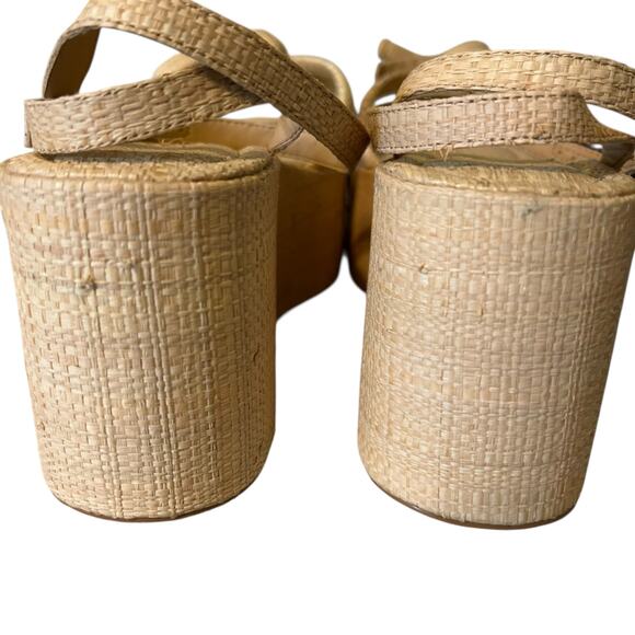 Raffia Platform Sandals SZ 10 Women Bow Ankle Strappy Espadrille Wedges Open Toe - Picture 5 of 9